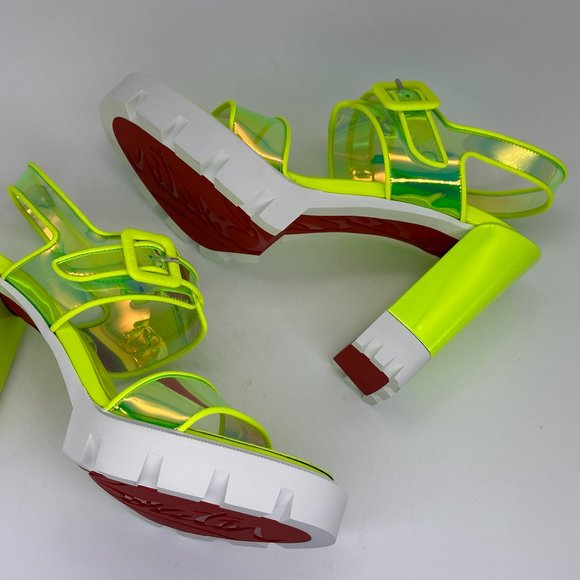 Christian Louboutin LOUBI DUNISS LUG 100 PVC Patent Platform Heels Sandals - Picture 12 of 16